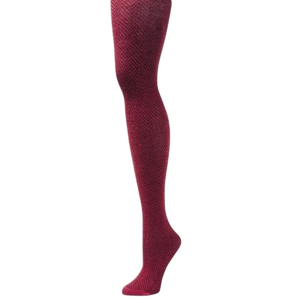 Burgundy Cotton Tights Tall Herringbone Opaque Red Wine B.ella New T Warm Cozy